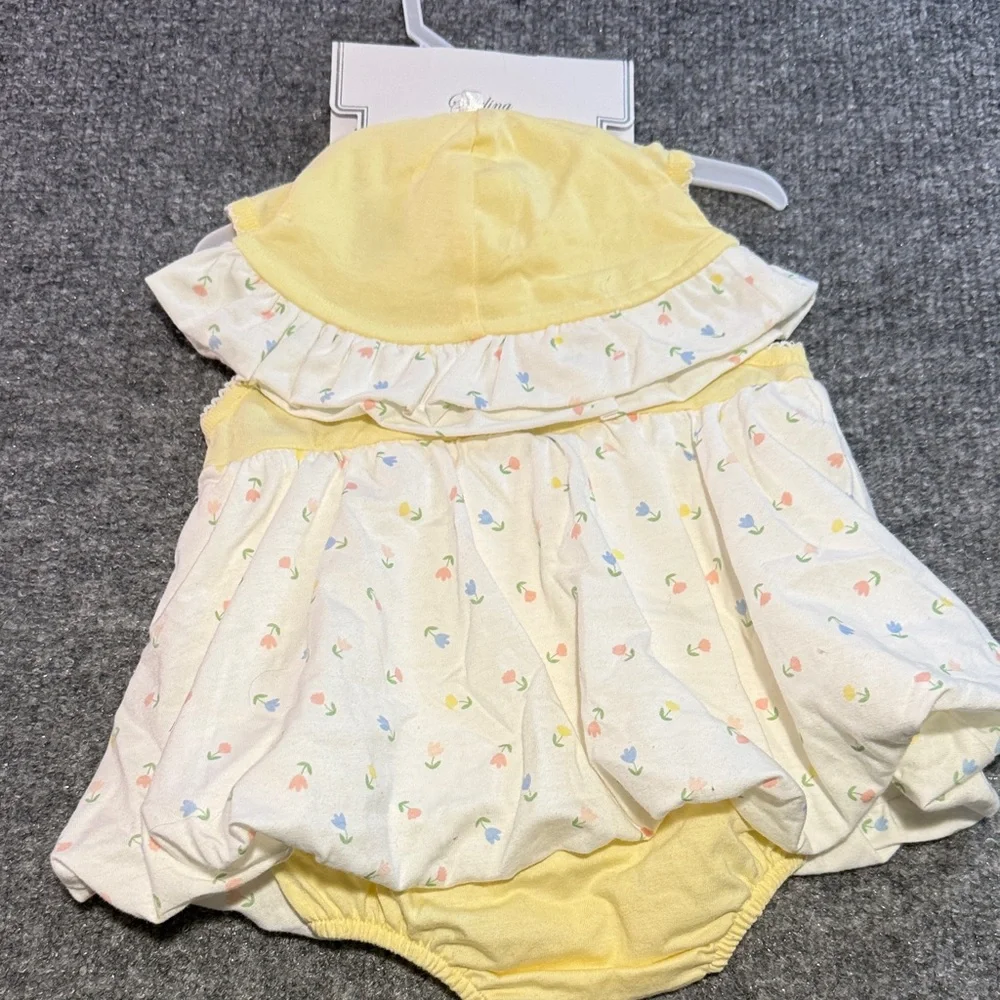 Yellow Floral Baby Girl Dress & Bloomers Set